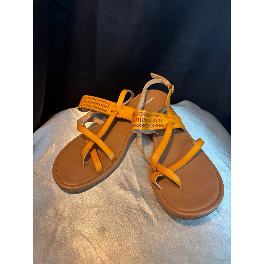 Sonoma Goods for Life Mustard Yellow Strappy Laser Cut Flat Sandals Womens